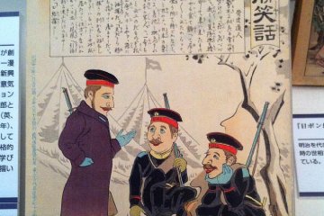 Cartoon of Russian soldiers in camp. Note their blue eyes
