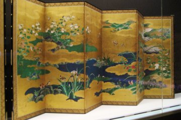 Flowers, Birds and Insects of the Four Seasons. Colour and gold foil on screen. 16th century