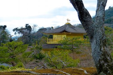 <p>Vue sur le Pavillon d'Or depuis le jardin sup&eacute;rieur</p>