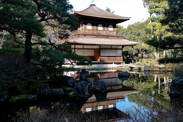 <p>Ginkaku and its reflection on the pond. Originally, it was painted white and shined a beautiful silver under the full-moon</p>
