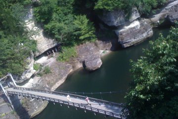 <p>The rather springy ropeway bridge over the river</p>