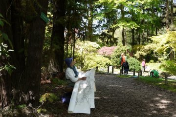 <p>An artist was sketching the trees</p>