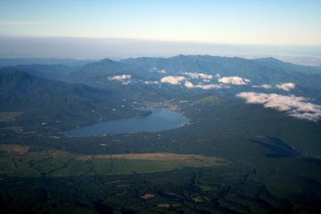Looking toward the direction of Tokyo, you see the Lake Yamanaka