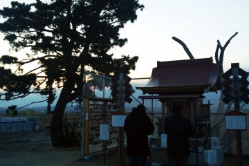 <p>Praying at the shrine at dusk. One lucky soul escaped the tsunami by clinging to that tree for his life as the wall of death licked at his feet.&nbsp;</p>