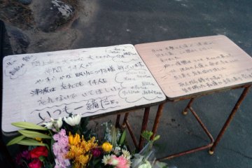 <p>Messages left on school desks.</p>