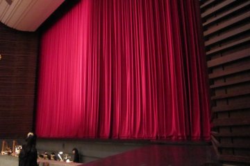 <p>The stage and the red curtain. The orchestra box is just in front of the stage</p>