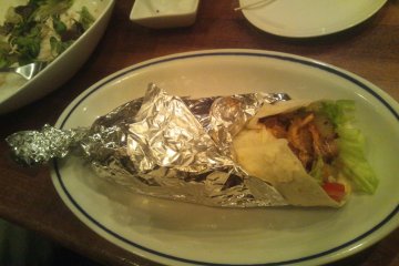 Chicken burrito--spicy, messy, and delicious