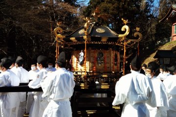 <p>The portable shrine rests at the top of the stairs.</p>