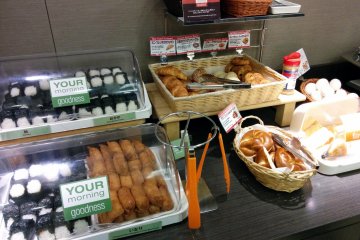 <p>The breakfast is very good for the price of the hotel. ''Your morning goodness'' includes Japanese rice balls, various breads, cereal, beverages, and some meats, eggs, etc.&nbsp;</p>