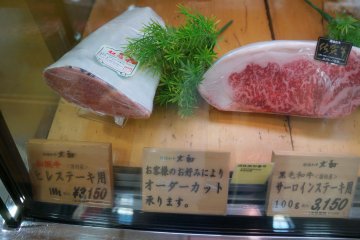 <p>You're probably not going to be grilling meat either. But the prices are worth noting. 3150 Yen for 100 grams. This is Matsuzaka beef, which according to many, is better than Kobe beef. Whatever the brand name, when you see marbled beef at these prices you're looking at some of the best beef your money can buy. These cows were fed beer and sake lees, received massages, and were otherwise pampered, all to promote that marbling</p>