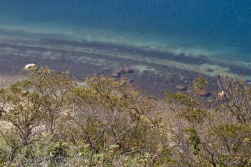 Pantai pasir putih membantu memberi kolam warna biru yang cerah