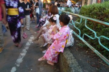 Girls clad in Yukata