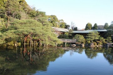 The eastern garden's Seihou Pond is bright and open