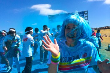 Our team member's reaction to getting her first splash of color powder