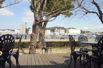 View of the bay from a cafe terrace inside the park.