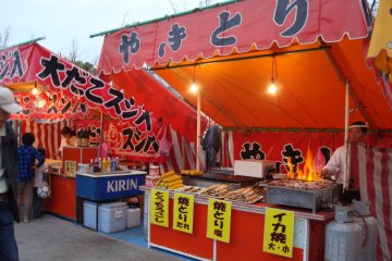 Vendors set up in many parks for people to buy festival food