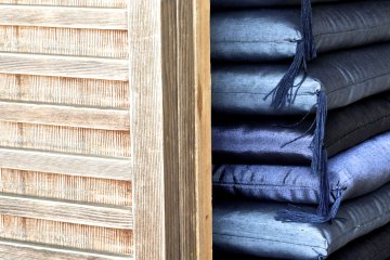 <p>A stack of zabuton, for sitting on the tatami, usually used during special ceremonies</p>