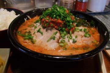 Spicy ookara ramen at the Men Dojo ramen restaurant in Fujimi