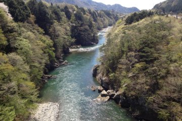 <p>The raging river below</p>