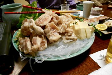 <p>Tecchiri (cut blowfish meat). They are meant to be boiled in a pot</p>