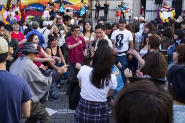 Festival punters getting their disco on.