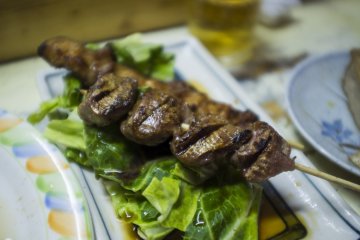 Chicken gizzard and pork belly kushiyaki. Grilled to perfection!