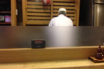 <p>This chef is a secret spy for 007, so you can't see his face</p>