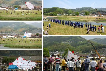 Launching the giant kite into the stands (2010) and into the river (2011).