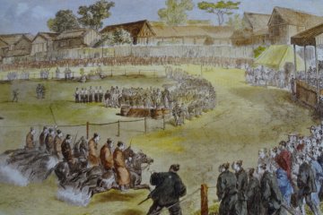 In 1867 Charles Wirgman reported for the Illustrated London News on a horse race that took place at the British Garrison in Yokohama.