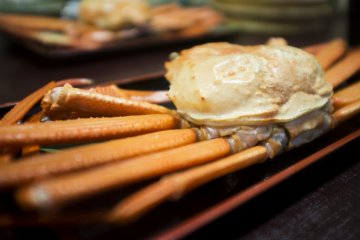 <p>Snow crab (kani), as part of the dinner course in the kaiseki (private rooms) for two</p>