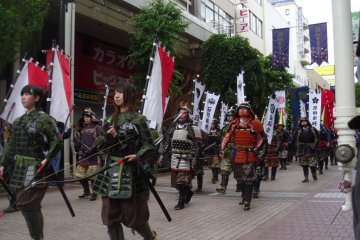 <p>After the priests, the parade becomes more military as samurai soldiers file past with their various weaponry.</p>
