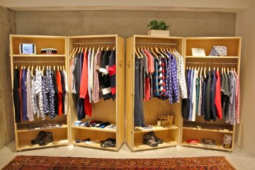 <p>Men's section at Nohara by Mizuno. Highland Park is the main brand here that comes in seafarer designs for the spring and summer collection.</p>