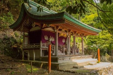 <p>Side view of the Seiryu-gu Honden (清瀧宮本殿) along the Kami-Daigo trail</p>