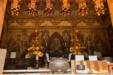<p>Inside of the Godaido hall (五大堂) a statue of Fudo Myo-o (Acalanatha) along the Kami-Daigo trail</p>