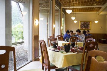 <p>Inside the onsen resort's only restaurant, where guests can opt to have both dinner and breakfast in</p>