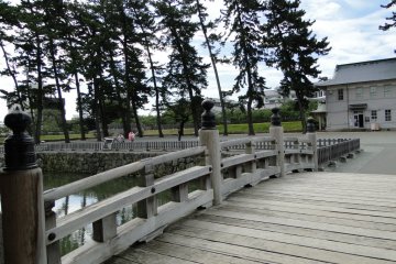 One of the wooden bridges crossing the moat