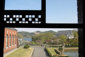 <p>Looking out at Meji Mura from a Frank Lloyd Wright designed window</p>
