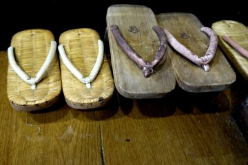 <p>Worn wooden geta in the farming museum</p>