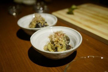 <p>The eggplants are ready, we covered them in a sesame dressing!&nbsp;</p>