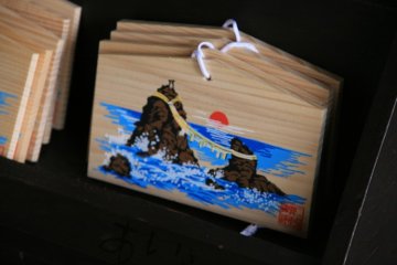Souvenir votive tablets showing the Meoto rocks