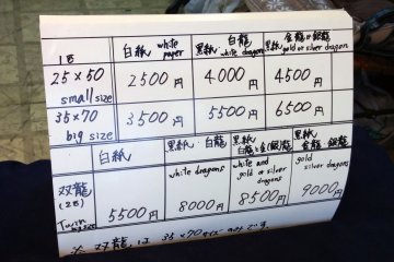 <p>A price list of how much each design costs</p>