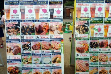 <p>The extensive menu of drinks and food is found on displays throughout the festival. Each booth sells some combination of these items</p>
