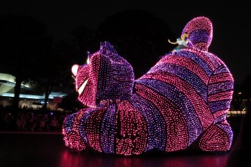 <p>Tokyo Disneyland's Electrical Parade:&nbsp;Cheshire Cat from Alice in Wonderland</p>
