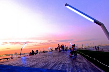 <p>Spread out over the wooden deck and grassy areas</p>