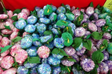 <p>Candy snacks packaged to look like hydrangea</p>