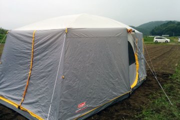 <p>We set up our tents right on the farm fields</p>