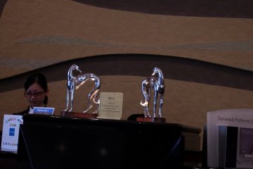 <p>Ornaments of a horse or some imaginary animal on the check-in counter</p>