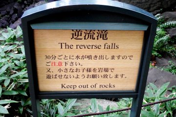 <p>The sign says the water blows out from the 'Reverse Falls' every 30 minutes. Reverse falls?</p>