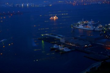 <p>Lights on a tour boat are the brightest thing out on the water</p>