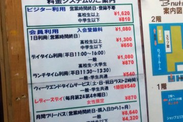 <p>Prices start at 1620 yen for a one day visitor's pass. Shoe rental is an additional 210 yen</p>